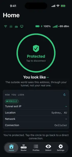 A travel router companion on iPhone: protected, sample data