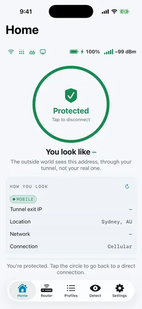 A travel router companion on iPhone: protected, sample data