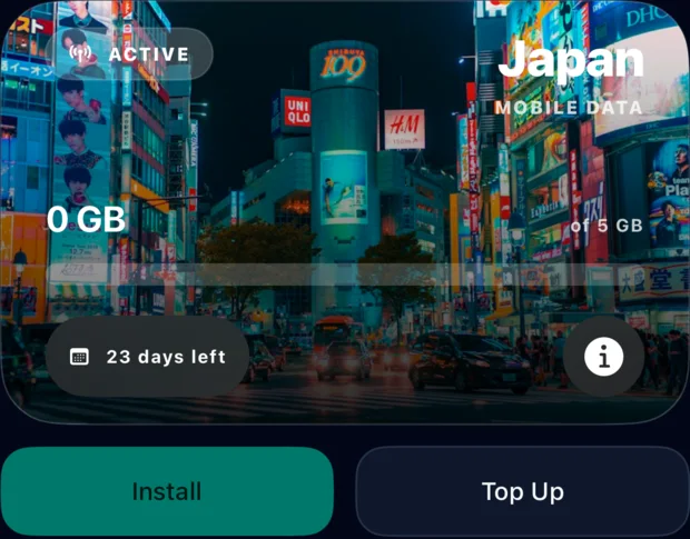A travel eSIM app: your eSIMs, sample data