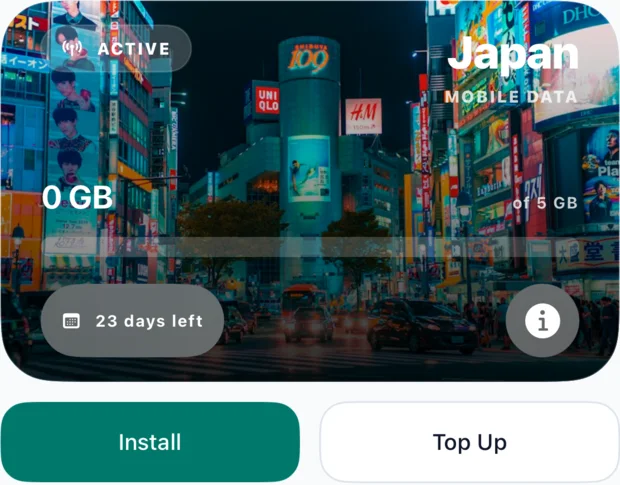 A travel eSIM app: your eSIMs, sample data