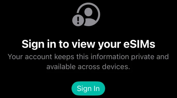 A travel eSIM app: the sign-in screen